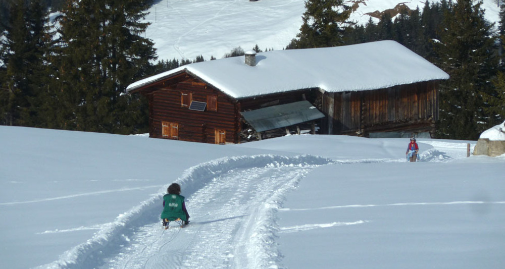 Zur Hälfte Aufstieg, zur Hälfte Abstieg - auch mit dem Schlitten möglich!