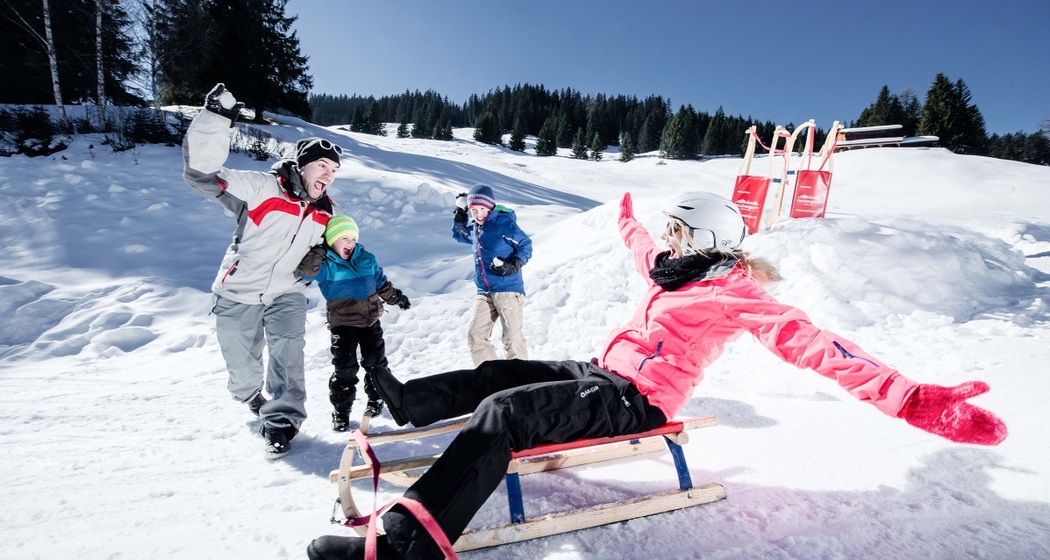 Man kann 11 km mit dem Rodel ins Tal brausen.