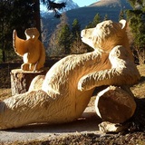 Wood sculpture along the path
