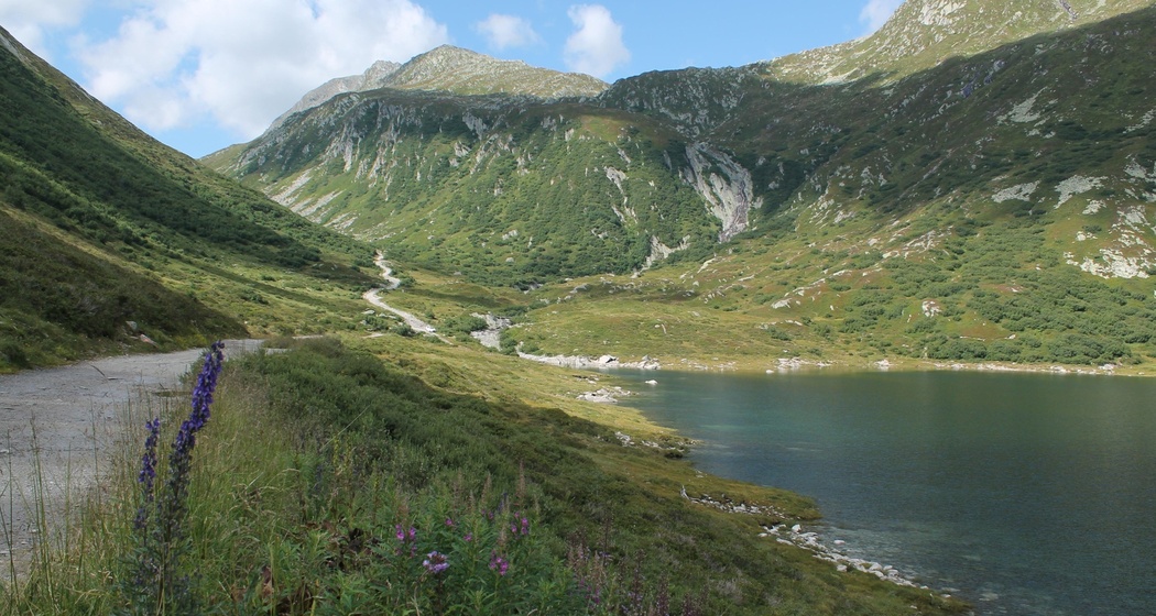 Abzweigung zur Cadlimohütte, am Stausee Lai da Sontga Maria, Lumkanierpass