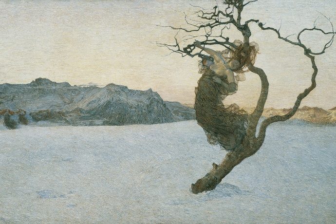 Le cattive madri – Die bösen Mütter, 1894: Das Bild zeigt die Erlösung und damit den zweiten Teil des Gedichtes «Nirvana». (120 × 225 cm, Öl auf Leinwand, Österreichische Galerie Belvedere, Wien)