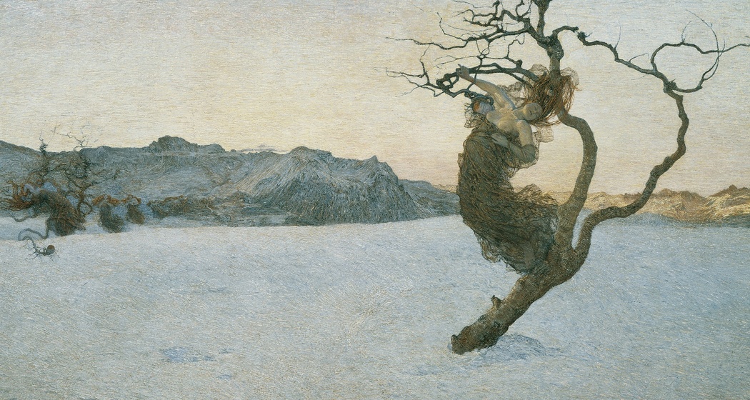 Le cattive madri – Die bösen Mütter, 1894: Das Bild zeigt die Erlösung und damit den zweiten Teil des Gedichtes «Nirvana». (120 × 225 cm, Öl auf Leinwand, Österreichische Galerie Belvedere, Wien)