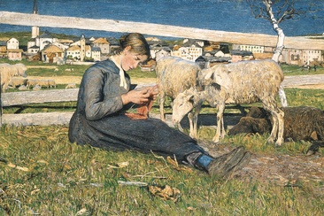Ragazza che fa la calza – Strickendes Mädchen, 1888: (55 × 91,5 cm, Öl auf Leinwand, Kunsthaus Zürich, Depositum der Gottfried Keller-Stiftung).