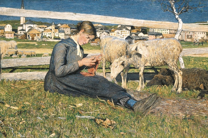 Ragazza che fa la calza – Strickendes Mädchen, 1888: (55 × 91,5 cm, Öl auf Leinwand, Kunsthaus Zürich, Depositum der Gottfried Keller-Stiftung).