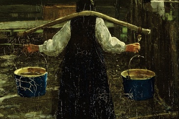 La portatrice d'acqua – Die Wasserträgerin, 1886/87: (74×45,5 cm, Öl auf Leinwand, Segantini Museum St.Moritz, Depositum der Gottfried Keller-Stiftung).