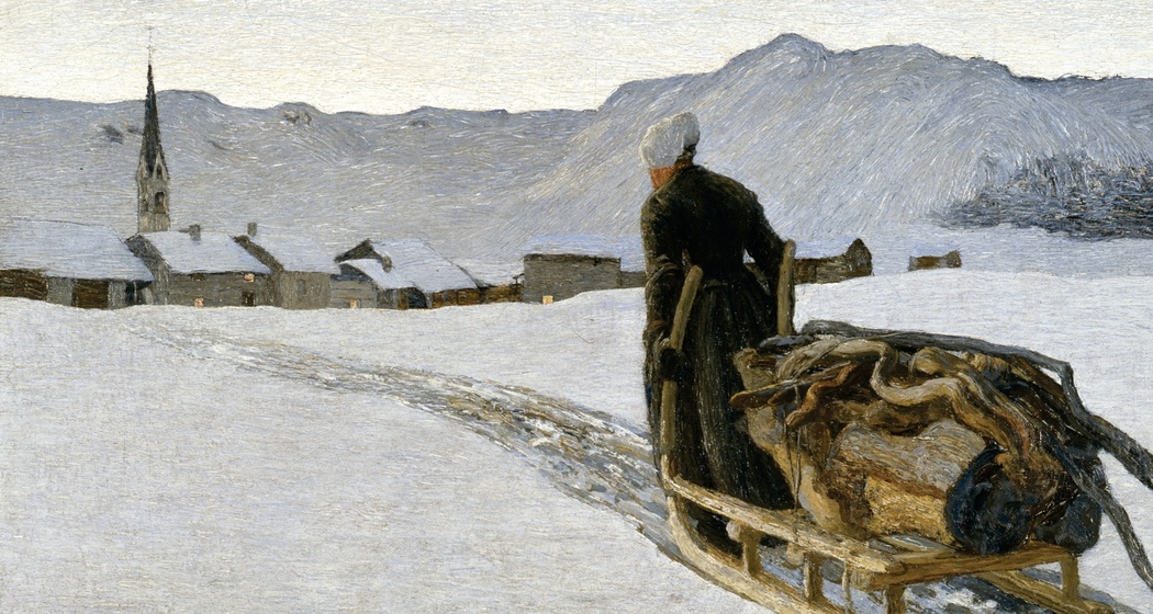 Ritorno dal bosco – Rückkehr vom Wald, 1890: (64 × 95 cm, Öl auf Leinwand, Segantini Museum St.Moritz, Depositum der Otto Fischbacher Giovanni Segantini Stiftung).