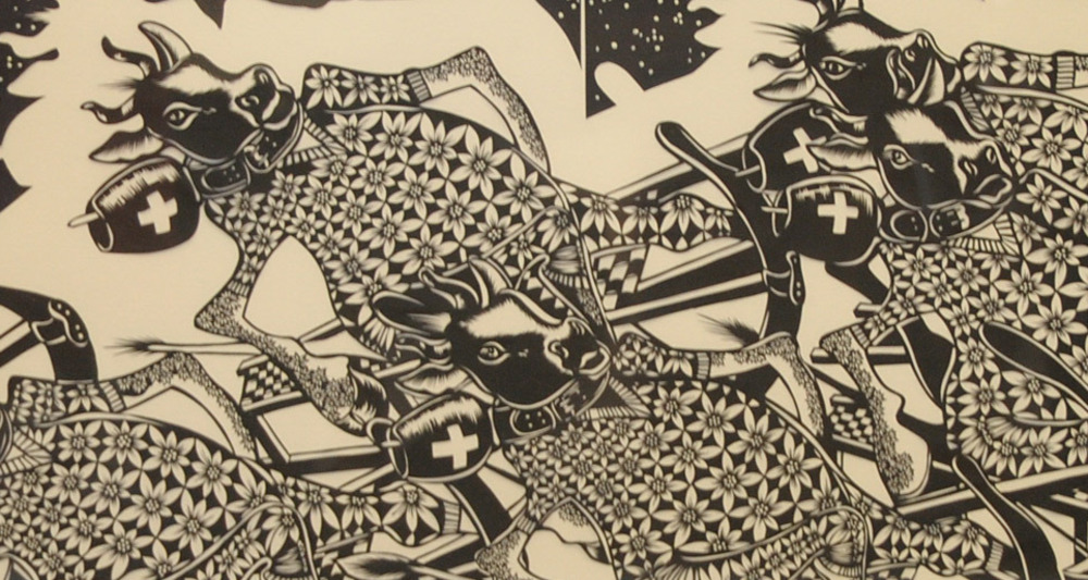 "Schlittenfahrende Kühe"