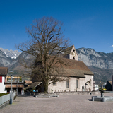 Church with church square and lime tree