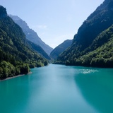 Mapragg reservoir with a view towards Calanda