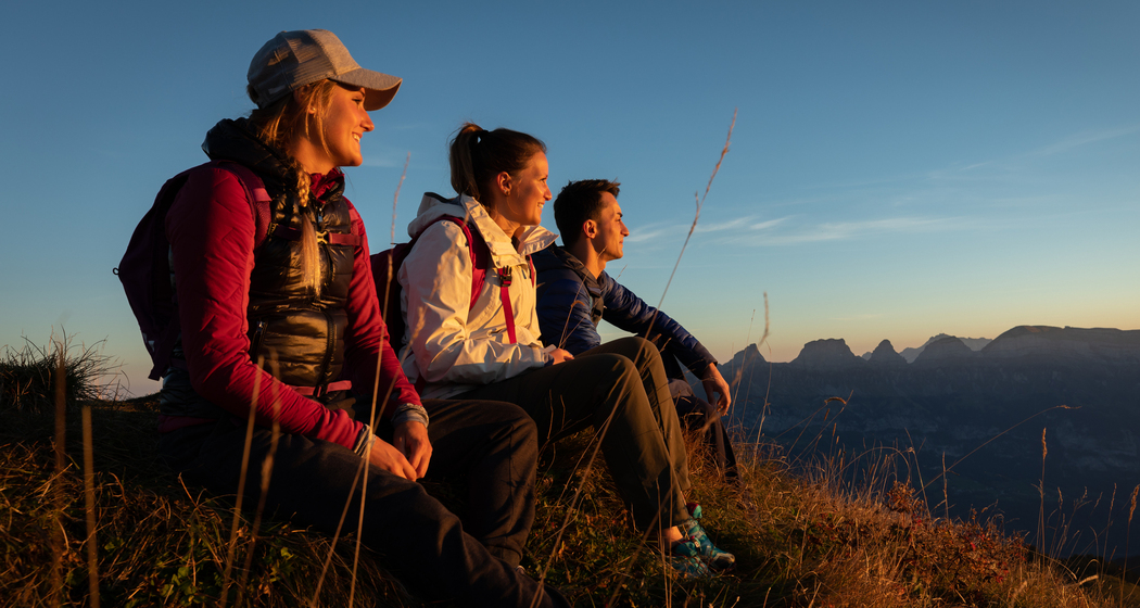 Morgensonne geniessen auf der 7-Gipfel-Tour am Flumserberg