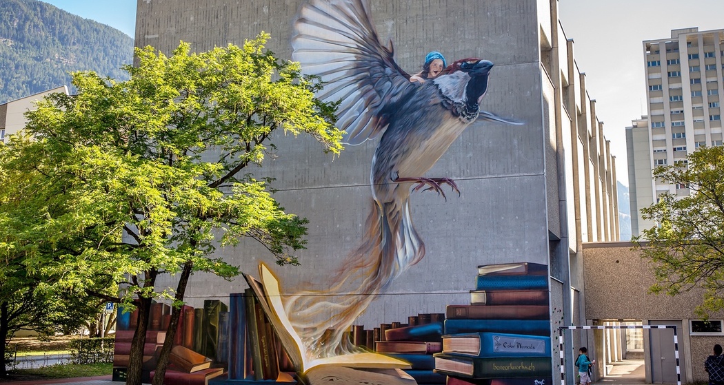 Schulhaus Lachen - Graffiti «I have a dream» bei Tageslicht