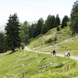 Avec le fauteuil roulant JST Mountaindirve sur le parcours de Motta Naluns à Ftan