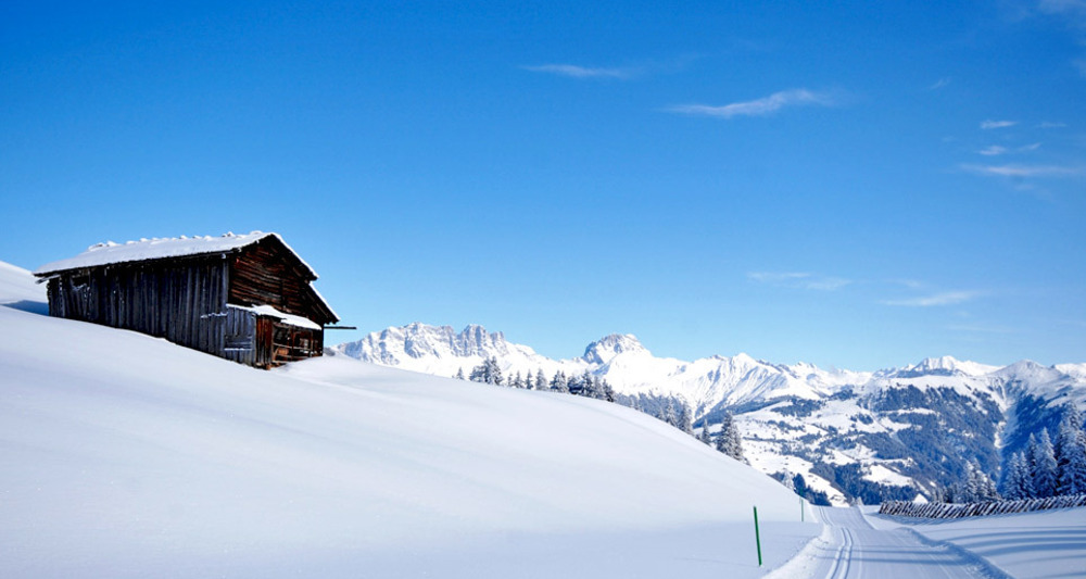 Panorama Winterwanderweg auf dem Hochplateau Grüsch-Danusa