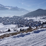 Bald geschafft. Sicht auf das Dorf Brigels