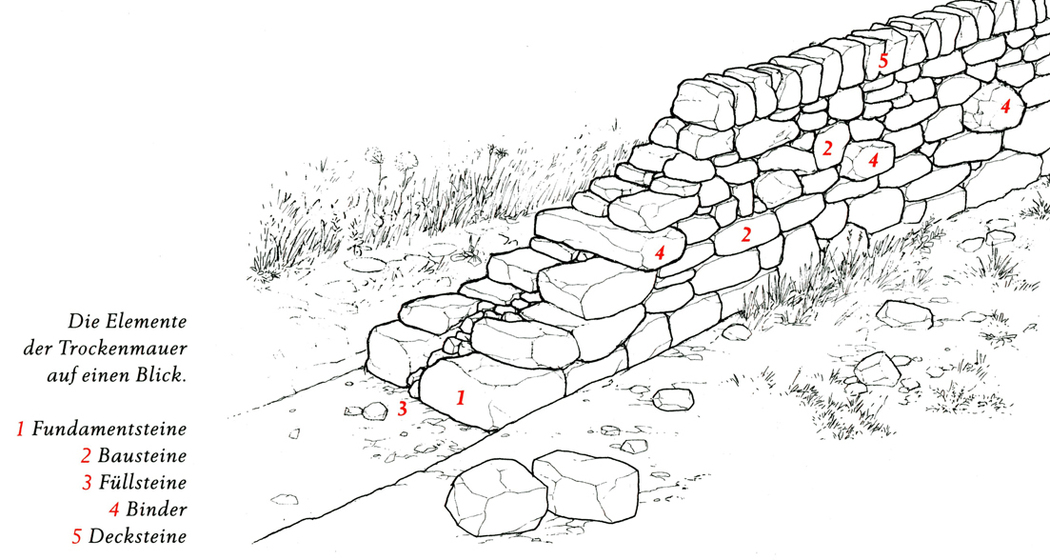 Aufbau einer Trockenmauer.