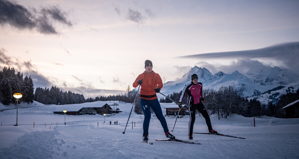 Loipe Foppa in Flond am Abend