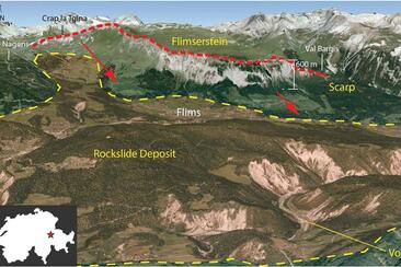 Absturz- und Ablagerungsgebiet des Flimser Bergsturzes