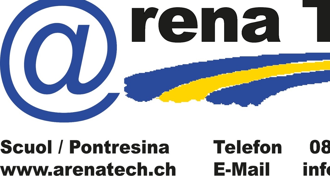 Arena Tech Logo mit Kontaktinformationen