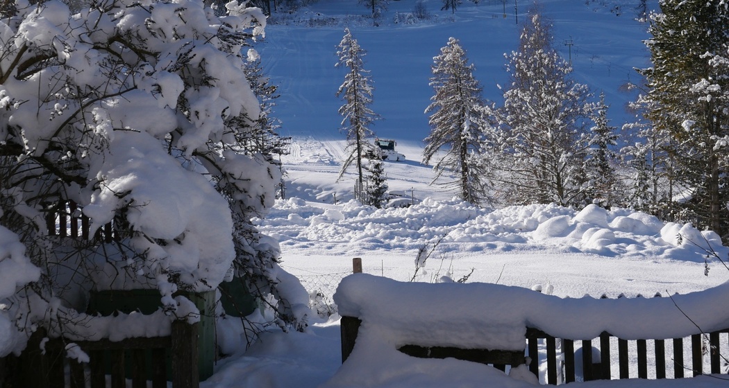 Der Garten der Chesa Orta im Winter