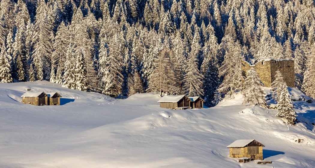 Die Burgruine Splügen im Winter