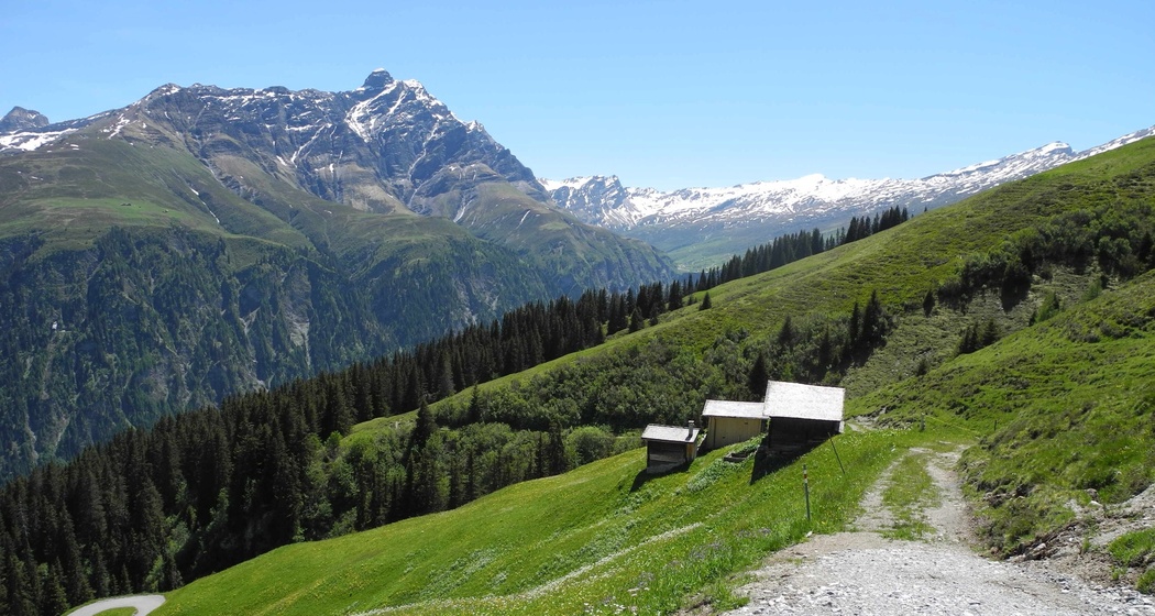 Zalöner Hütten mit Blick ins Innersafien