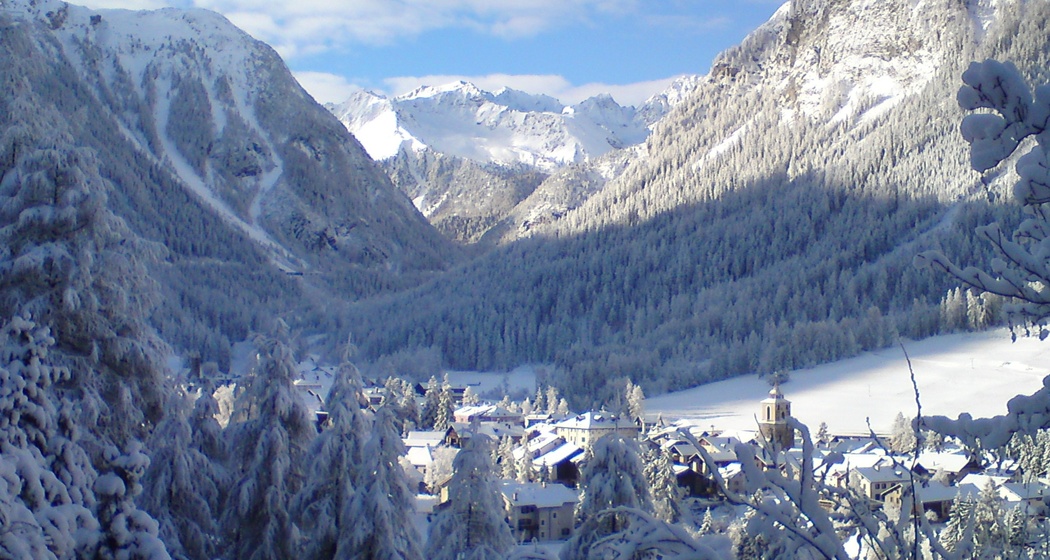 Blick auf das Dorf im Winter