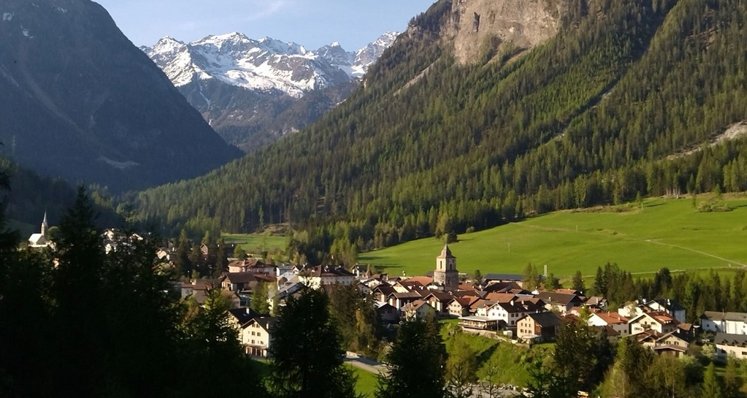 Blick auf das Dorf im Sommer