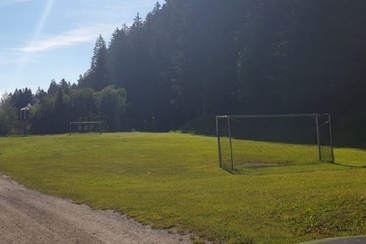 Das Foto zeigt den Fussballplatz neben dem Brigelser See