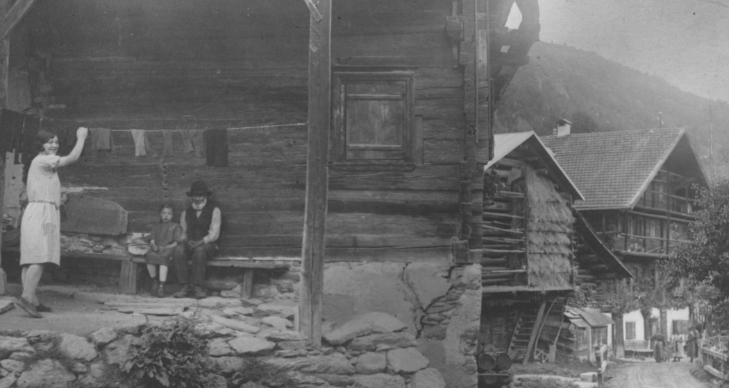 Das schwarz weiss Foto zeigt das frühere Leben in Danis Tavanasa