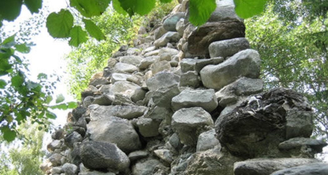 Auf dem Foto sieht man die Burgruine Vogelberg von der Seite in der Nahansicht.