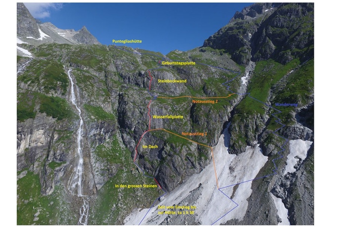 Das Foto zeigt die Route des Klettersteigs Punteglias