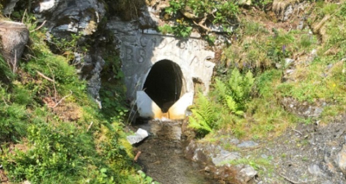 Abb. 1 Ehemaliger Stollenausgang mit Einlauf in Lüschbach