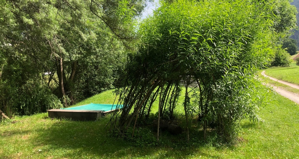 Sandkasten und Weidentipi bei der Grillstelle Im Ried Masein