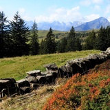Mur en pierres sèches avec plateau des Palfris en arrière-plan