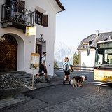 Boarding the post bus in Sent