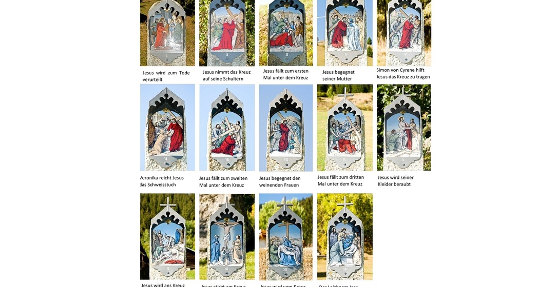 Die verschiedenen Stationen des Kreuzweges in Sumvitg/Clavadi in einer Collage.