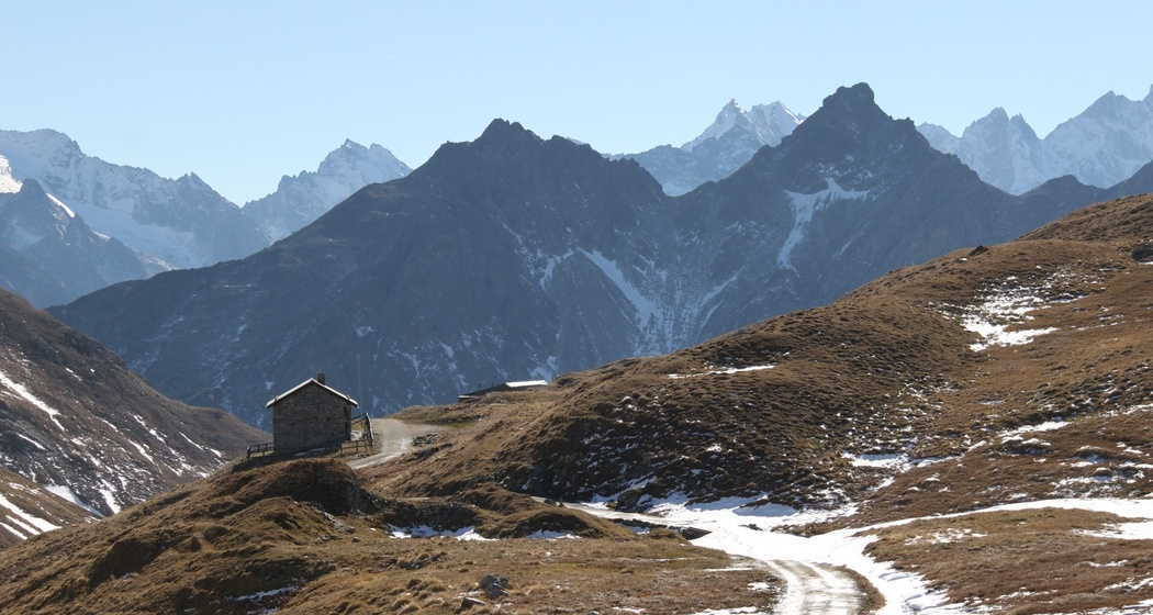 Septimer Passhöhe mit Blick ins Bergell