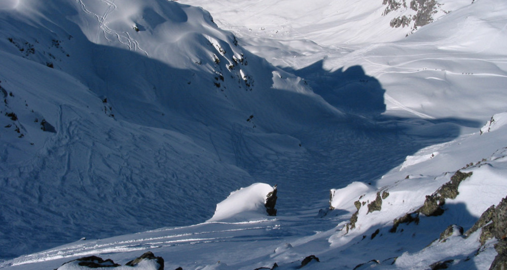 Riedchopf 2552m steiles Culoir hinuntern nach Partnun