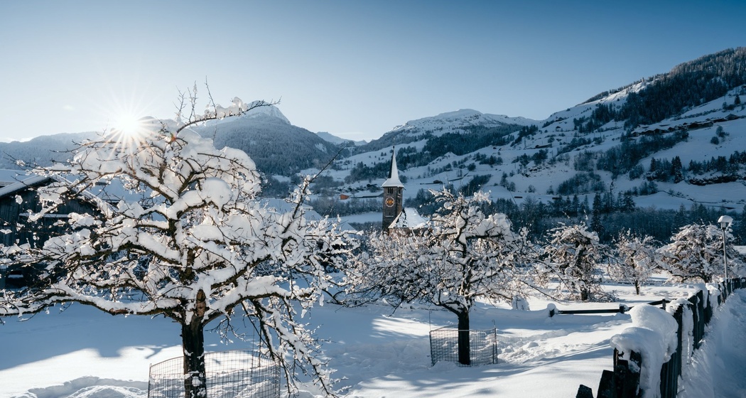 Zillis-Reischen mit Kirche St. Martin im Winter