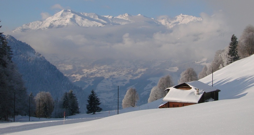 Maiensäss Plausi Aussicht im Winter