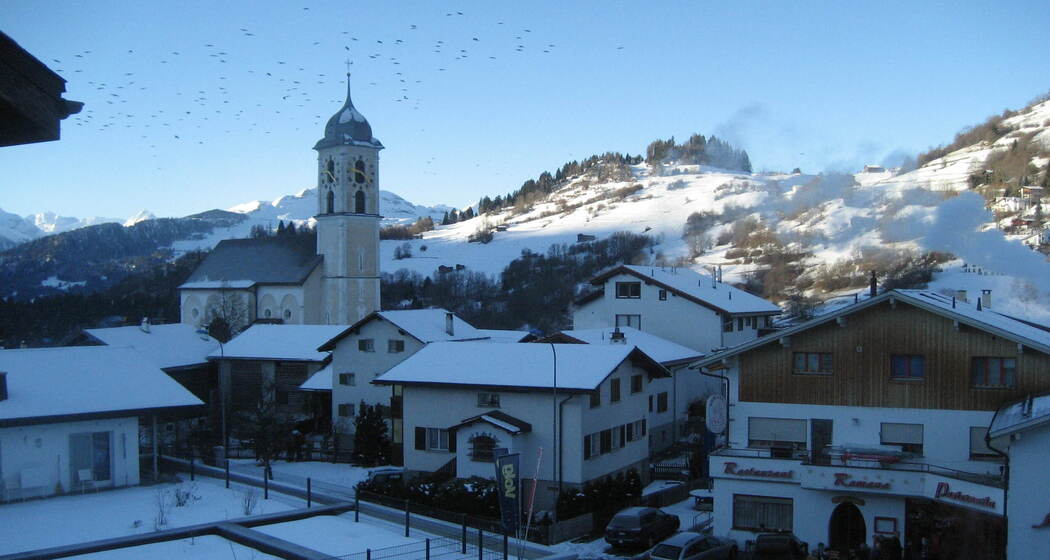 Balkonblick Winter Richtung Falera