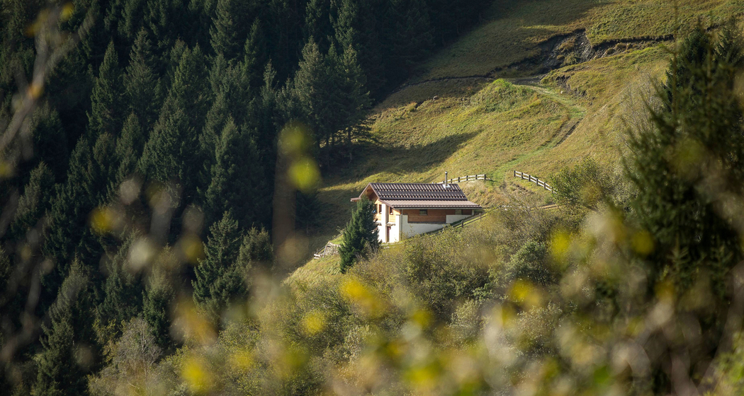 Autarkes Maiensäss Pundelon, Sicht vom Zufahrtsweg