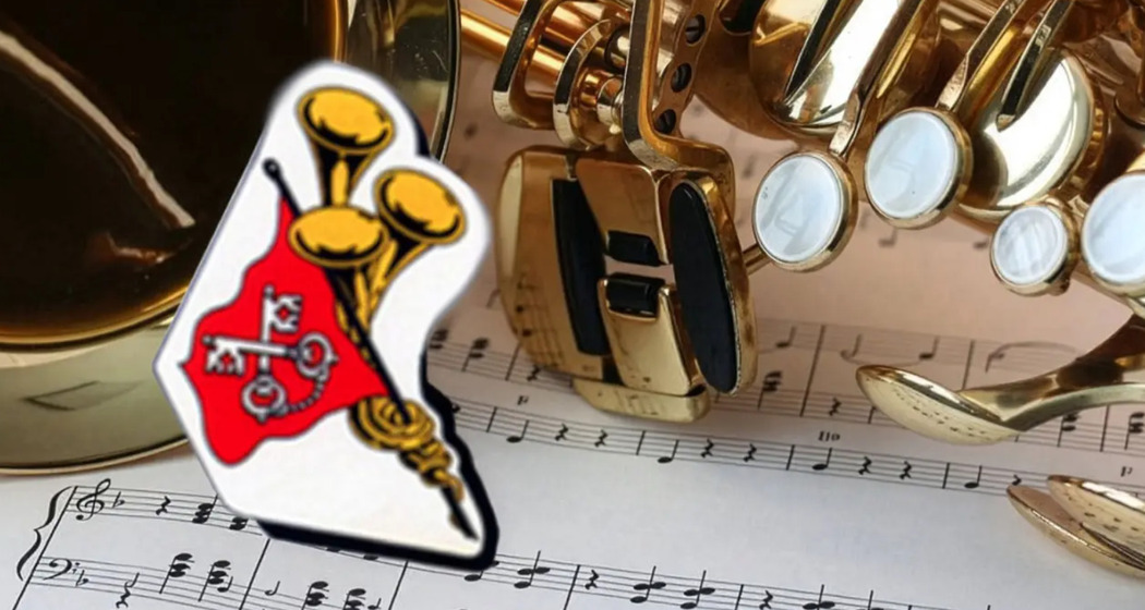 Logo fcp con sfondo note musicali