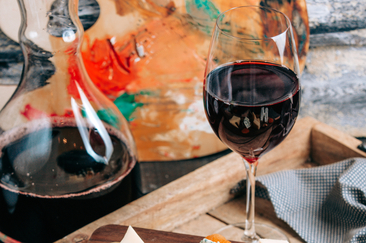 Cheese plate with red wine