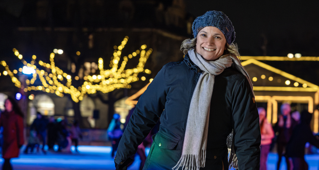 Schlittschuhlaufen auf dem Eisfeld Quader