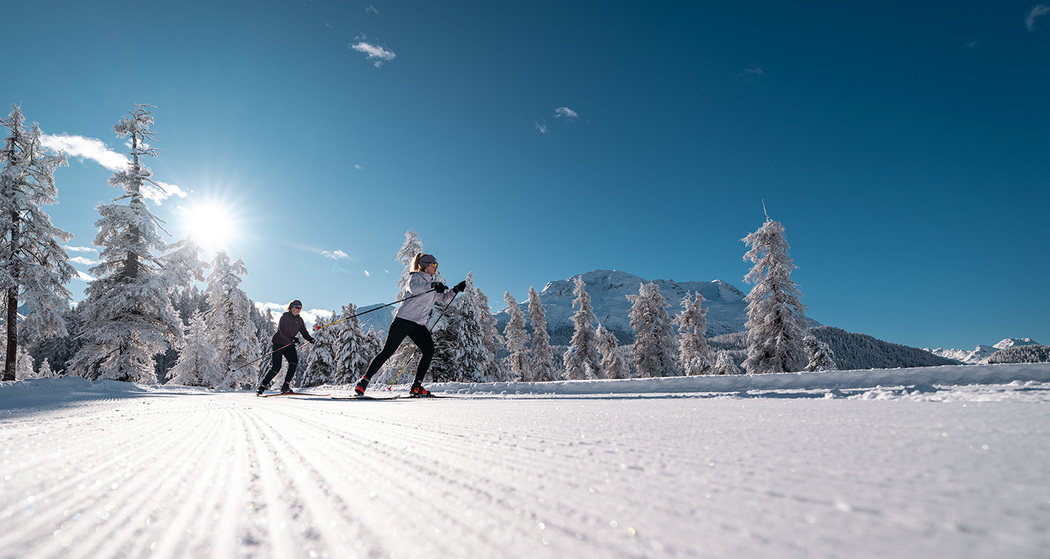 Die ersten Spuren auf der Loipe ziehen (©️ Filip Zuan)