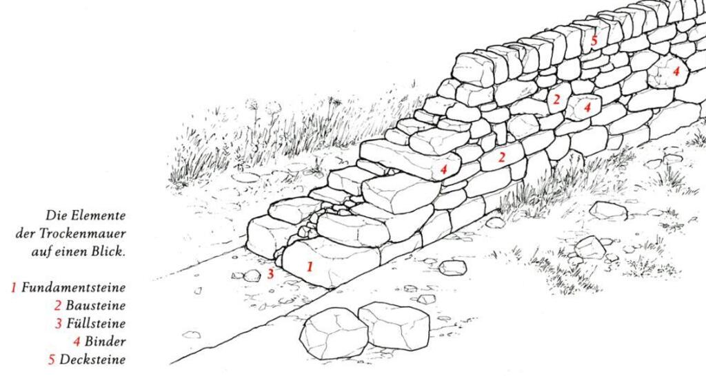 Aufbau einer Trockenmauer.