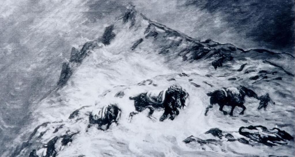 Ein Saumzug kämpft sich durch den Schnee.