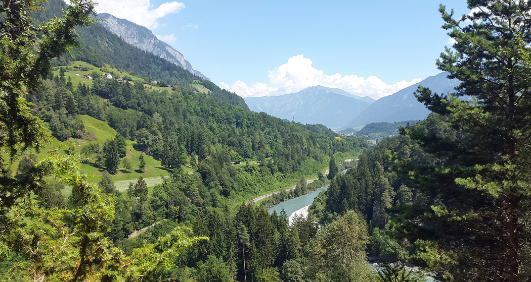 Ausblick auf den Rhein und den Wanderweg